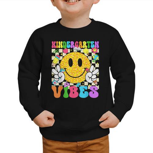Kindergarten Vibes Smile Face Back To School Kinder Girl Kid Graphic Toddler Sweatshirt - Savourry