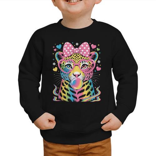 Leopard Glasses Blowing Bubble Gum Back To School Kids Graphic Toddler Sweatshirt - Savourry