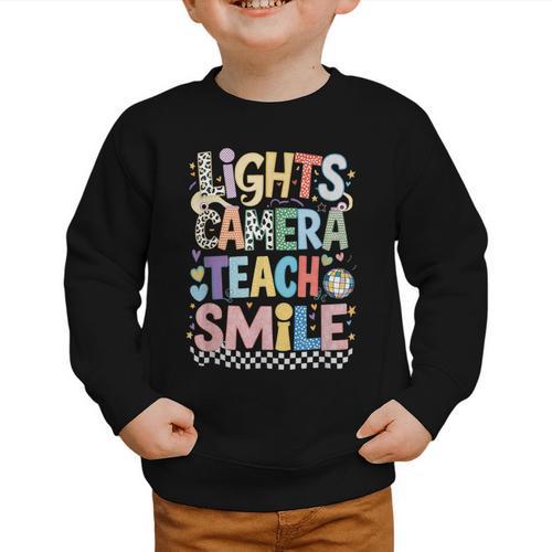 Lights Camera Teach Smile Back To School Awesome Learners Graphic Toddler Sweatshirt - Savourry