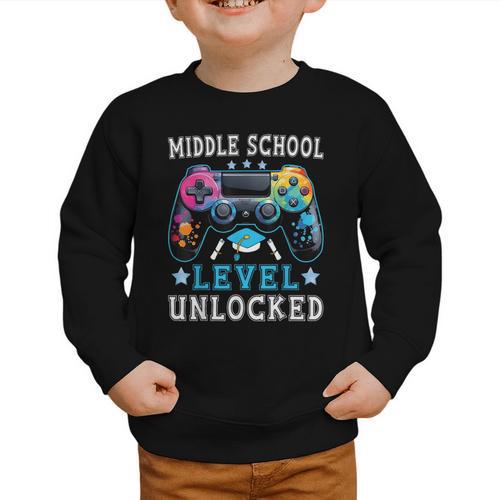 Middle School Level Unlocked Gamer First Day Back To School Graphic Toddler Sweatshirt - Savourry