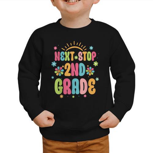 Next Stop 2nd Grade Groovy Retro Second Grade Back To School Graphic Toddler Sweatshirt - Savourry