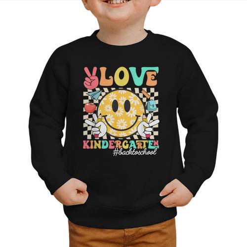 Peace Love Kindergarten Smile Face Back To School Girls Kids Graphic Toddler Sweatshirt - Savourry