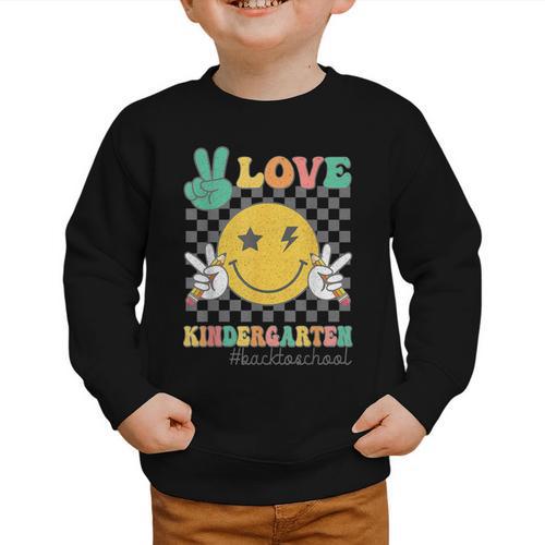 Peace Love Kindergarten Smile Face Hippie Back To School Graphic Toddler Sweatshirt - Savourry