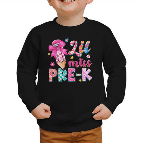 Pencil Bow Lil Miss Pre-K Pre-K Back To School Graphic Toddler Sweatshirt - Savourry