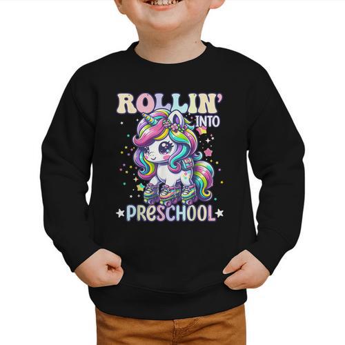 Preschool Back To School First Day Girls PreK Rollin Unicorn Graphic Toddler Sweatshirt - Savourry