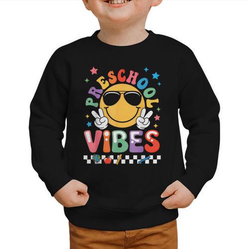 Preschool Vibes Groovy Back To School Girls Kids Graphic Toddler Sweatshirt - Savourry