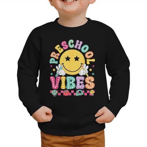 Preschool Vibes Smile Face Back To School Kinder Girls Kids Graphic Toddler Sweatshirt - Savourry