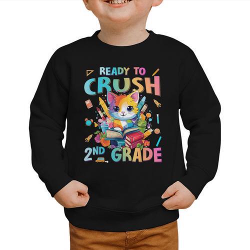Ready To Crush 2nd Grade Back To School 2nd Grade Cat Kitten Graphic Toddler Sweatshirt - Savourry