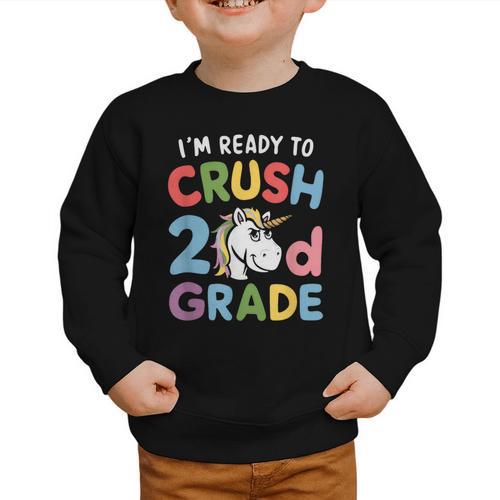Im Ready To Crush 2nd Grade Boy Unicorn Back To School Graphic Toddler Sweatshirt - Savourry