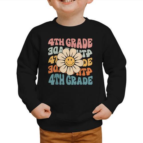 Retro 4th Grade Daisy Colorful Back To School Fourth Grade Graphic Toddler Sweatshirt - Savourry
