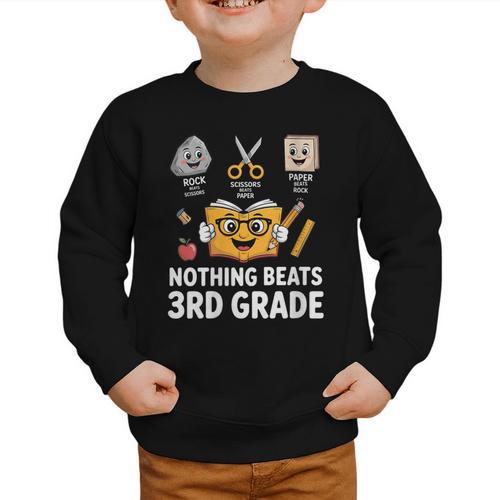 Rock Scissor Paper Nothing Beats 3rd Grade Back To School Graphic Toddler Sweatshirt - Savourry