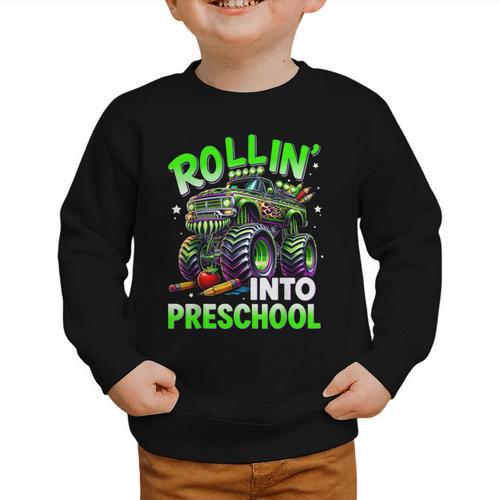 Rollin' Into Preschool Monster Truck Back To School Boys Graphic Toddler Sweatshirt - Savourry