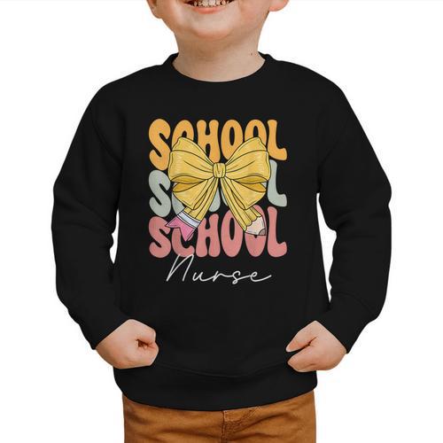 School Nurse Groovy Coquette Bow Cute Back To School Graphic Toddler Sweatshirt - Savourry