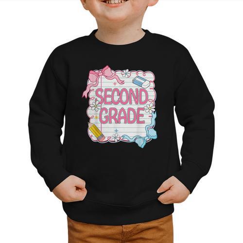 Second Grade Girls Kids Back To School Girls Coquette Bows Graphic Toddler Sweatshirt - Savourry