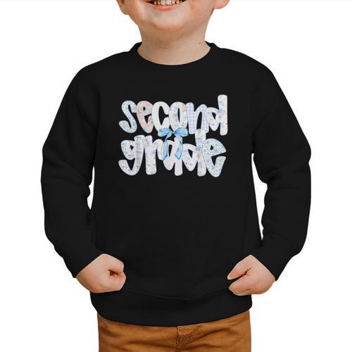 Second Grade Student Back To School Pastel Floral Bow Graphic Toddler Sweatshirt - Savourry