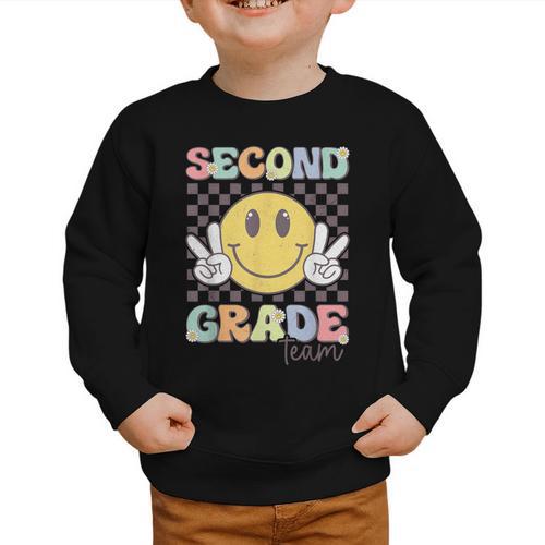 Second Grade Team Smile Face 2nd Grade Back To School Graphic Toddler Sweatshirt - Savourry