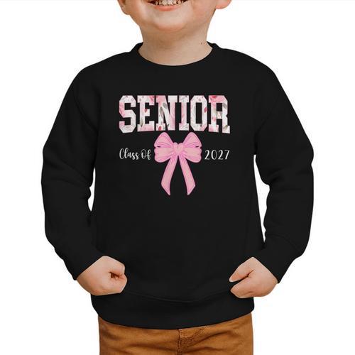 Senior 2027 Floral Pink Bow Back To School Class Of 2027 Graphic Toddler Sweatshirt - Savourry