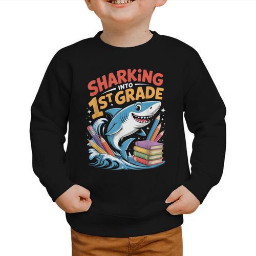 Sharking Into 1st Grade Back To School Shark Graphic Toddler Sweatshirt - Savourry