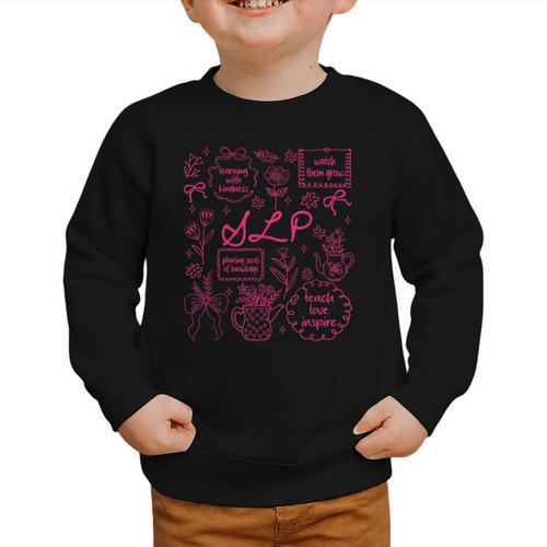 SLP Love Inspire Teach Pink Bow Back To School Graphic Toddler Sweatshirt - Savourry