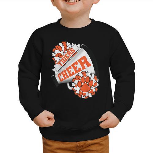 Tigers Cheerleading Back To School Cheer Team Spirit Orange Graphic Toddler Sweatshirt - Savourry