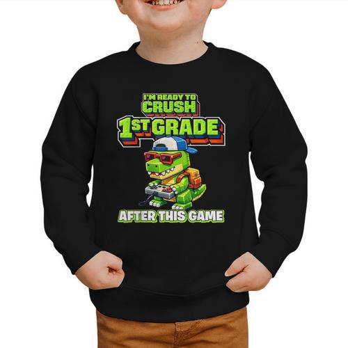 Video Game T Rex Dinosaur 1st Grade Back To School Boy Graphic Toddler Sweatshirt - Savourry