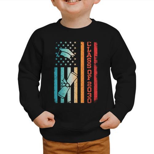 Vintage Class Of 2030 Graduation Back To School USA Flag Graphic Toddler Sweatshirt - Savourry