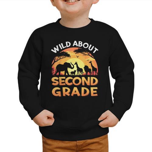 Wild About Second Grade Zoo Animals Back To School Safari Graphic Toddler Sweatshirt - Savourry