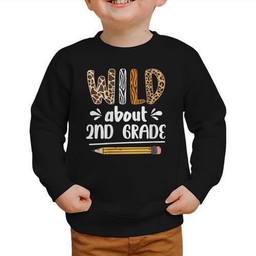 Women's Wild About 2nd Grade Kids Zoo Animal Lover Back To School Graphic Toddler Sweatshirt - Savourry