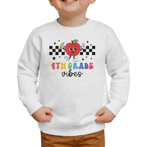4th Grade Vibes Retro Groovy Apple Back To School Graphic Toddler Sweatshirt - Savourry