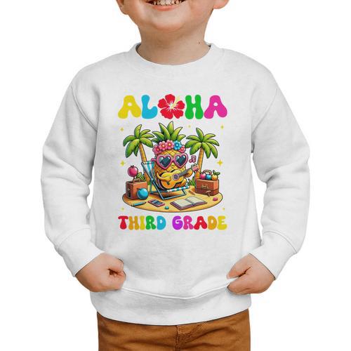 Aloha Third Grade Pineapple Hawaii Back To School Kids Girl Performance Graphic Toddler Sweatshirt - Savourry