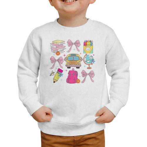 Back To School Coquette School Bus Pencil Graphic Toddler Sweatshirt - Savourry