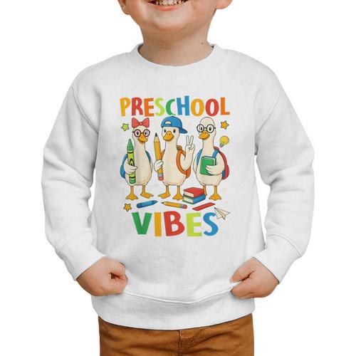Back To School Cute Goose Preschool Vibes Girls Boys Graphic Toddler Sweatshirt - Savourry