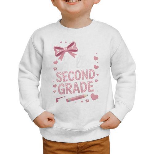 Back To School Cute Pink Coquette Girls Hello Second Grade Graphic Toddler Sweatshirt - Savourry
