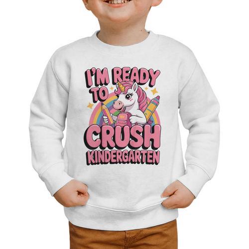 Back To School I'm Ready To Crush Kindergarten Unicorn Graphic Toddler Sweatshirt - Savourry