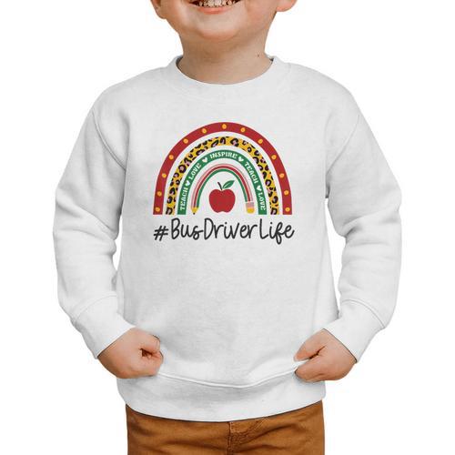 Bus Driver Rainbow Appreciation Day Hello Back To School Graphic Toddler Sweatshirt - Savourry