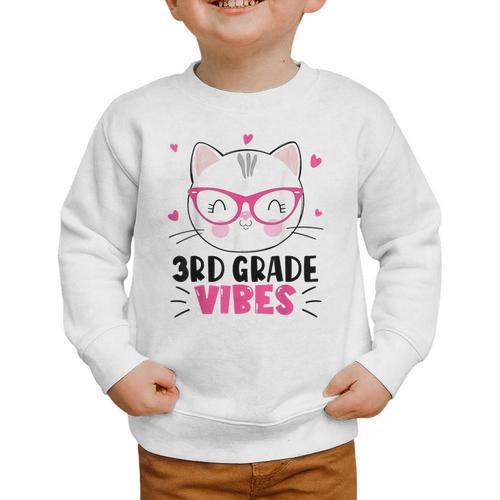 Cute 3rd Grade Vibes Cat Kitten Lover Back To School Girls Graphic Toddler Sweatshirt - Savourry