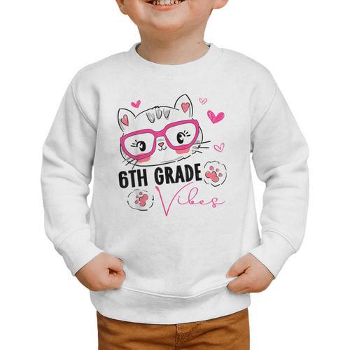 Cute 6th Grade Vibes Cat Kitten Lover Back To School Girls Graphic Toddler Sweatshirt - Savourry