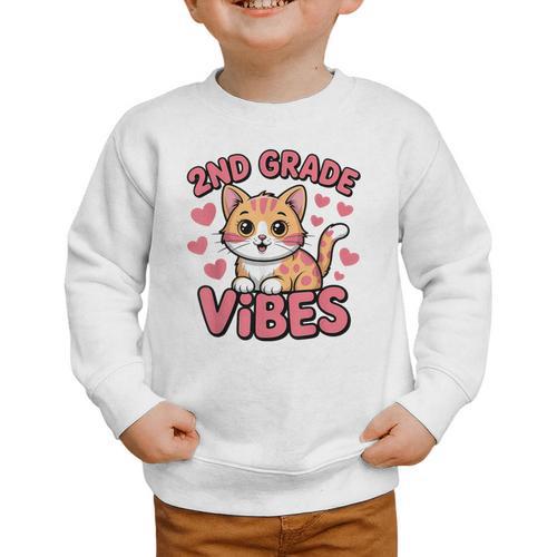 Cute Cat 2nd Grade Vibes Back To School Second Grade Girls Graphic Toddler Sweatshirt - Savourry