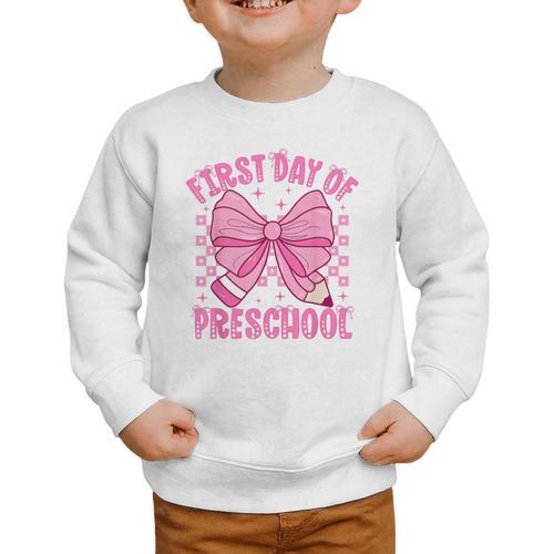 First Day Of Preschool Coquette Bow Back To School Girls Graphic Toddler Sweatshirt - Savourry