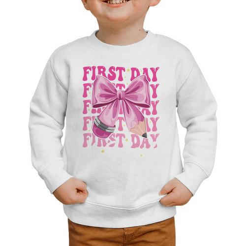 First Day Of School Girls Coquette Bow Back To School Performance Graphic Toddler Sweatshirt - Savourry