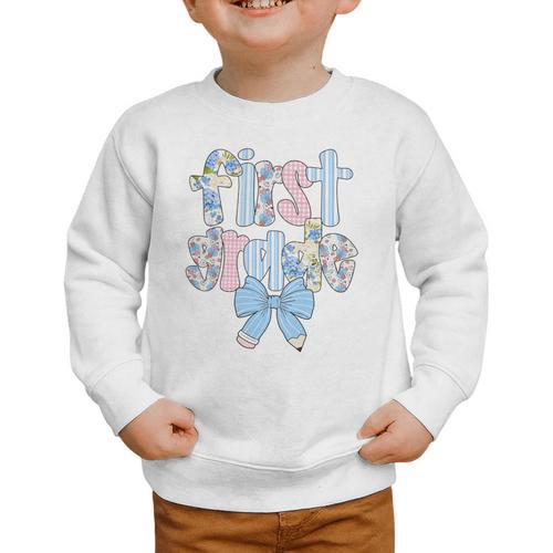 First Grade Coquette Bow Pencil First Day Back To School Performance Graphic Toddler Sweatshirt - Savourry