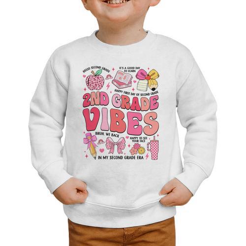 Girls 2nd Grade Vibes Coquette Pink Bow Back To School Graphic Toddler Sweatshirt - Savourry