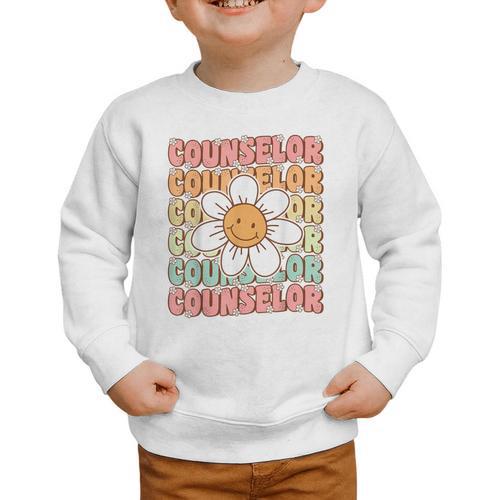 Groovy School Counselor Cute Daisy Flower Back To School Graphic Toddler Sweatshirt - Savourry