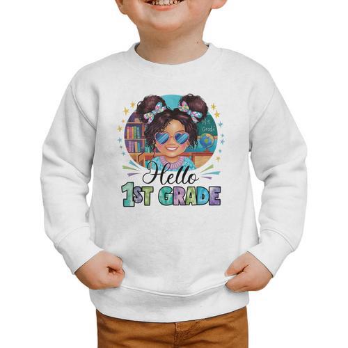 Hello 1st Grade Girl Back To School Kids Boys Girls Graphic Toddler Sweatshirt - Savourry