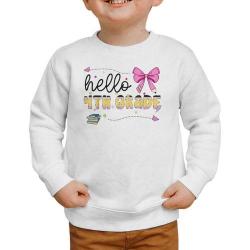 Hello 4th Grade Girls Coquette Fourth Grade Back To School Graphic Toddler Sweatshirt - Savourry