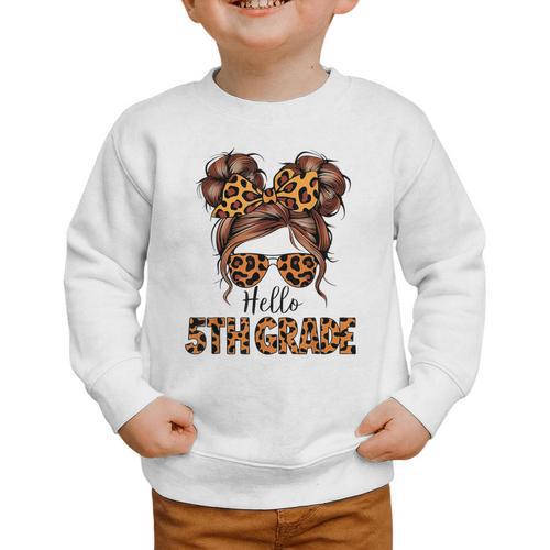 Hello 5th Grade Messy Hair Bun Girl Back To School First Day Graphic Toddler Sweatshirt - Savourry