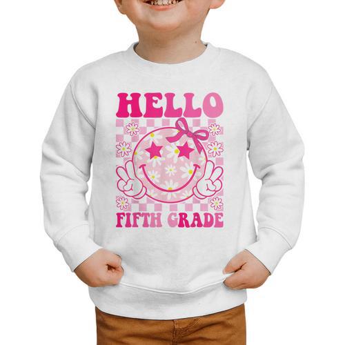 Hello Fifth Grade Coquette Bow Back To School 5th Grade Girl Graphic Toddler Sweatshirt - Savourry