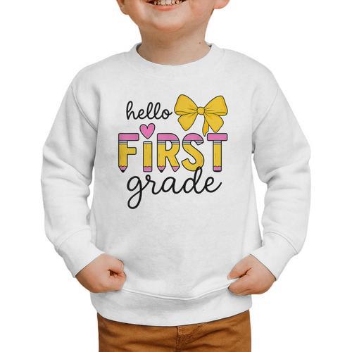 Hello First Grade For Girls Boys Cute Back To School Pencil Graphic Toddler Sweatshirt - Savourry