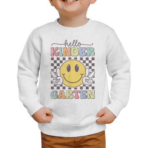 Hello Kindergarten Hippie Smile Face Back To School Graphic Toddler Sweatshirt - Savourry