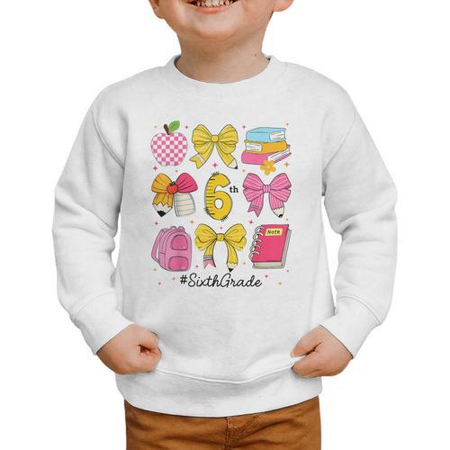 Hello Sixth 6th Grade Back To School Coquette Bow Girls Graphic Toddler Sweatshirt - Savourry